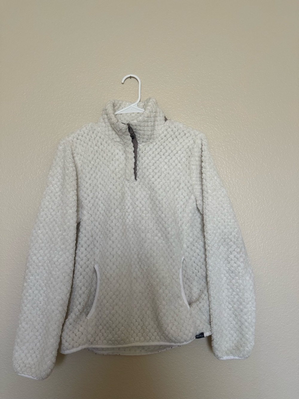 Eddie Bauer Cream Sherpa Jacket with Taupe Snap Placket